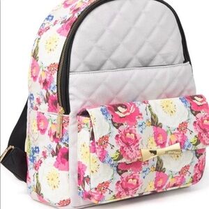 BETSEY JOHNSON Floral Quilted Backpack - Grey Multi - NEW WITH TAGS